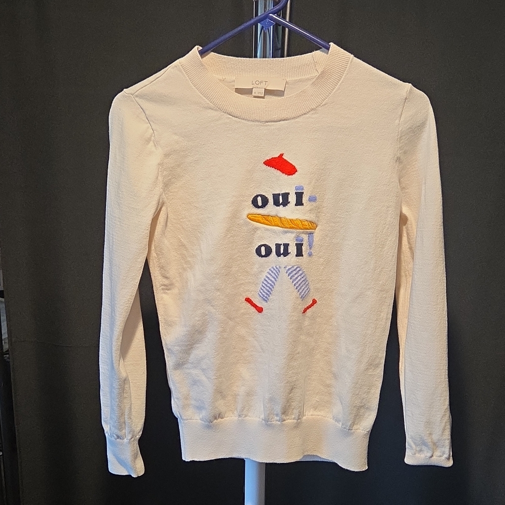 LOFT Off-White Ribbed Crewneck Sweater